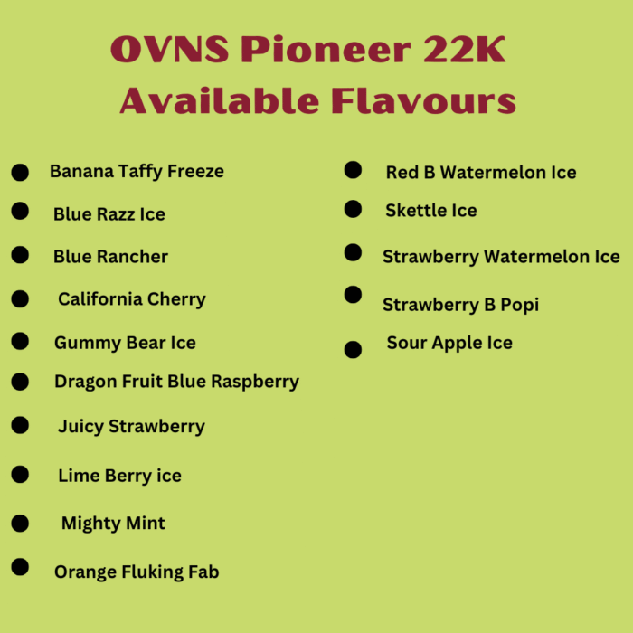OVNS Pioneer 22K Disposable Vape All Flavours - 5% Nicotine Salt